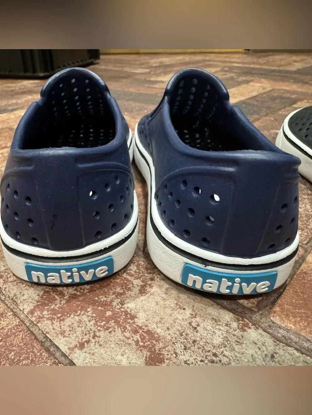 Native Miles kids’ Perforated Slip-On Shoes in Navy (NWOB) and Black(nearly new)